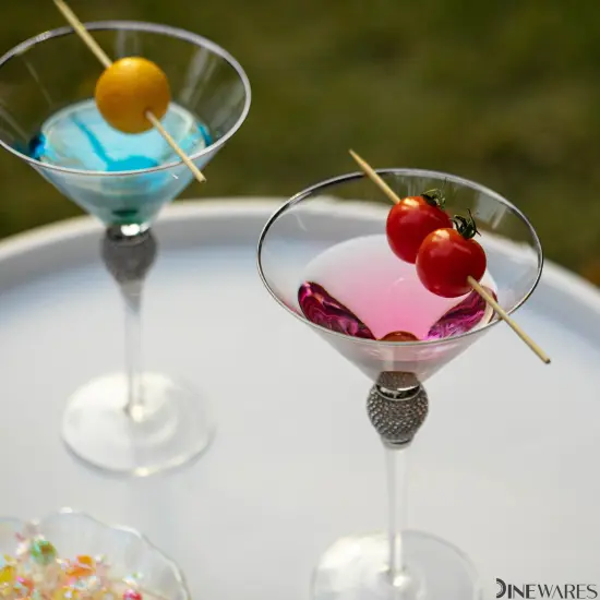 Premium Clear Stem Crystal Martini Glasses with Rim and Diamond-like Rhinestones, Elegant 10oz Glassware Set for Cosmopolitan, Vodka, Gin and Other Cocktails, Fancy Manhattan Drinkware {6}