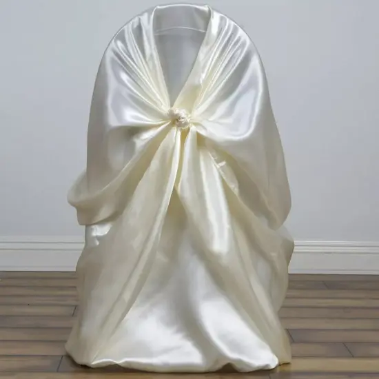 10 Ivory Satin UNIVERSAL CHAIR COVERS Party Wedding Brunch Slipcover Decorations {3}