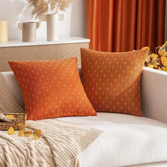 Pack of 2 Decorative Burlap Linen Throw Pillow Covers 18x18 Inch {3}