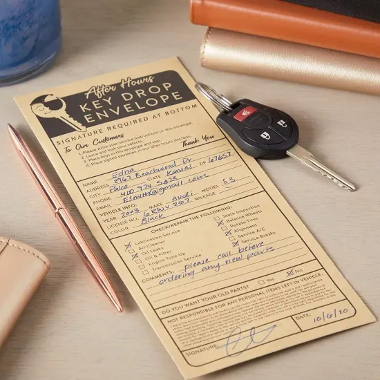 Key Drop Envelopes for After Hours Box, Car Mechanics (4.12 x 9.5 In, 200 Pack) Brown {3}