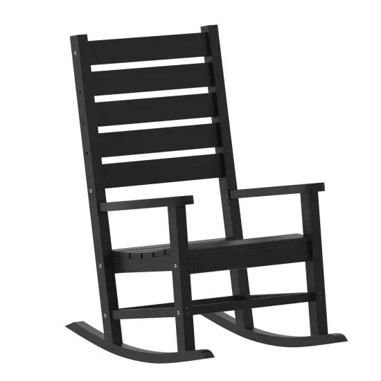 Merrick Lane Fielder Set of 2 Contemporary Rocking Chairs, All-Weather HDPE Indoor/Outdoor Rockers Black {2}