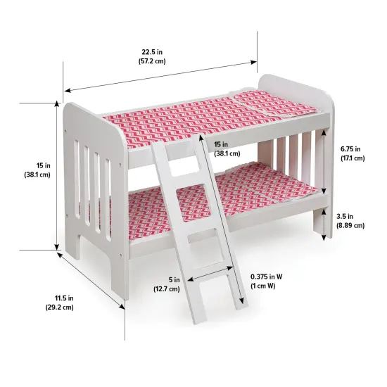 Badger Basket Doll Bunk Bed with Bedding and Ladder - White/Pink/Chevron {4}