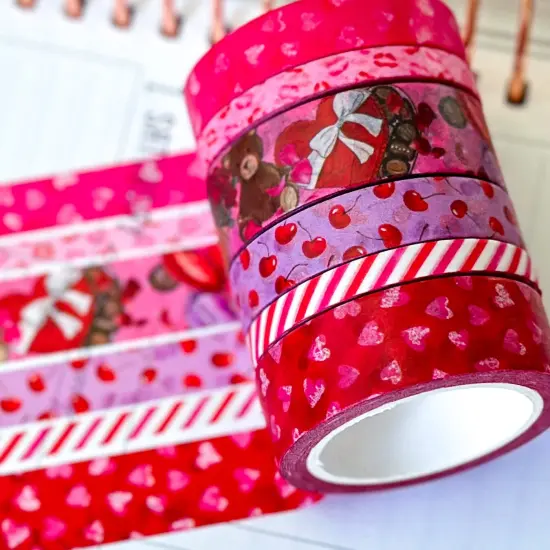 Valentines Day Love Red Pink Hearts Washi Tape Set February 2025 - W125 {1}