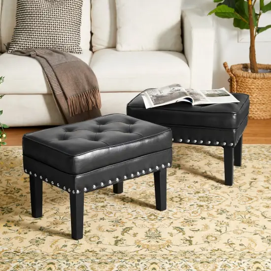 22"W Mid-century PU Leather Tufted Ottoman Foot Stool {1}