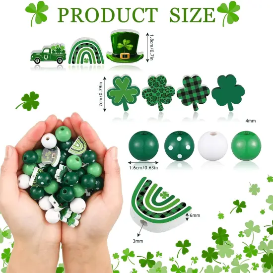 200 Pieces St. Patrick's Day Wood Beads Green Wood Spacer Round Beads St. Patrick's Day Wooden Craft Kits for DIY Crafts Garland Home Party Decor Ornaments (Shamrocks Style) {2}