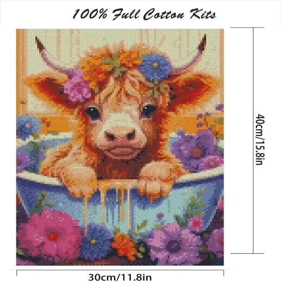 Cow Stamped Cross Stitch Kits for Adults Beginners, DIY Animals Cross Stitch Patterns Kits Printed Dimensions Needlepoint Kits,Crafts Embroidery Kits for Home Decor {6}