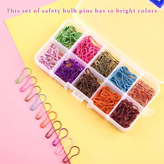 Mayboos 300 Pieces Safety Bulb Pins,10 Colors Calabash Crochet Stitch Markers, Metal Safety Pins for Knitting and DIY Project with Storage Box {2}