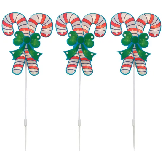 Northlight Lighted Holographic Candy Cane Outdoor Christmas Pathway Markers - 25.5" - Set of 3 Red {4}