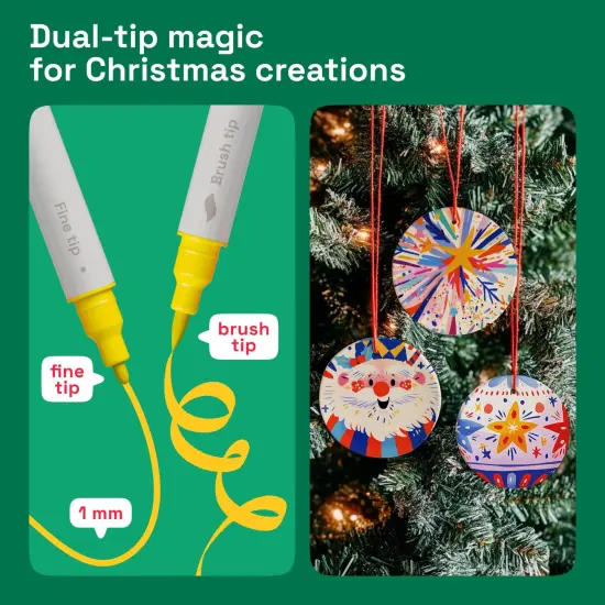 ARTISTRO Dual Tip Acrylic Paint Markers - Easy for All Ages & Levels Acrylic Paint Pens for Fabric, Rocks, Paper, Wood, Canvas, Glass, DIY (Dual Tip Brush + Fine, 24) {6}