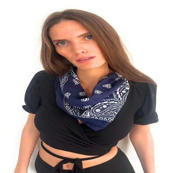 Womens Ribbon Scarf Set of 7 Paisley Pure Cotton Neck Kerchief {5}