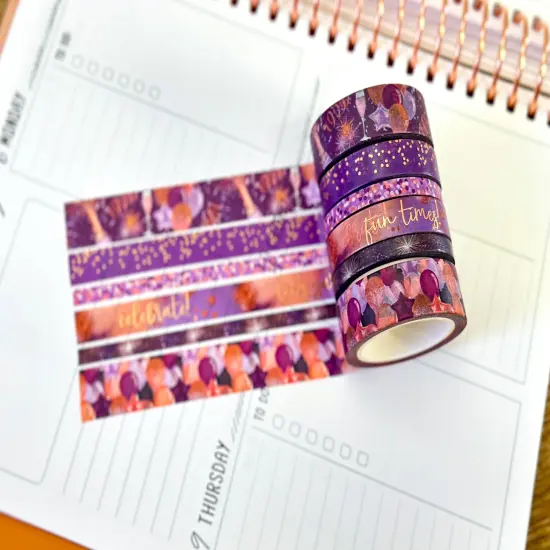 FOILED Celebrate NYE Anniversary Rose Gold Celebration Party Washi Tape Set January 2025 - W124 {4}