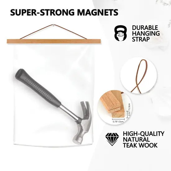 4 Pack Magnetic Poster Hanger Frame, 8x10 8x12 8x24 Light Wood Wooden Magnet Poster Frame for Maps Canvas Artwork Pictures Poster Hangers Frames (Teak,8") {3}