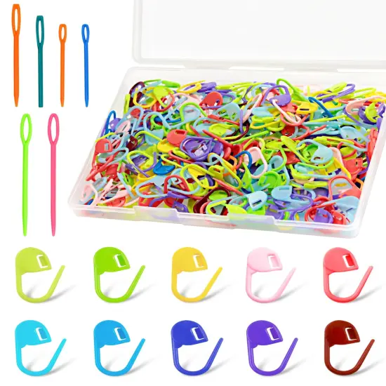 300pcs FIVEIZERO Stitch Markers with 6 pieces of large blunt sewing needles,colorful knitting markers,plastic crochet hook clip,bulk Crochet hook markers for knitting stitch locking clip crochet hooks {1}