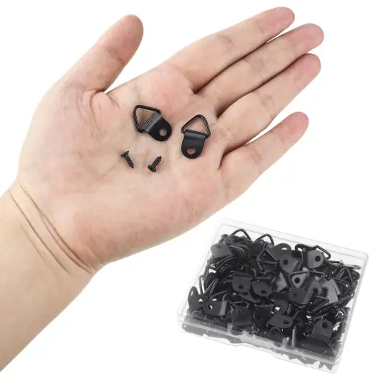 100 Pack Steel Picture Hangers with 100pcs 8mm Screws, Small Triangle Ring, Light Duty D Rings for Clock, Decoration, Mirror, Paintings, Artwork Picture Frame (Black) {5}