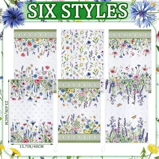 6 Pieces Floral Kitchen Towels Flamingo Dish Hand Towels Sunflower Daisy Flower Tea Towels for Spring Kitchen Bathroom Decor,16 x 24 Inch(Fresh Color,Wildflower) {3}