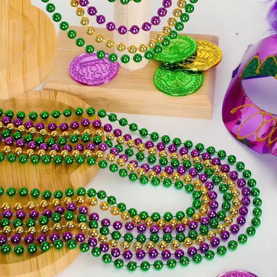 100PCS Mardi Gras Beads, Green Purple Gold Metallic Mardi Gras Beads Necklaces Accessories Bulk, Mardi Gras Carnival Beads Necklace Accessories for Parade Throws Party Decorations Supplies Favors {4}