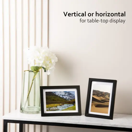 KINLINK 5x7 Picture Frames Black, Photo Frames with Plexiglass for Picture 4x6 with Mat or 5x7 without Mat, Composite Wood Picture Frames for Table Top and Wall Mounting, Set of 4 {6}