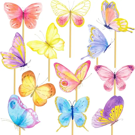 Butterfly Party Table Centerpieces Sticks Decoration 24pcs Colorful Butterfly Table Toppers for Butterfly Baby Shower Centerpieces Decoration Spring Theme Birthday Party Supplies {2}
