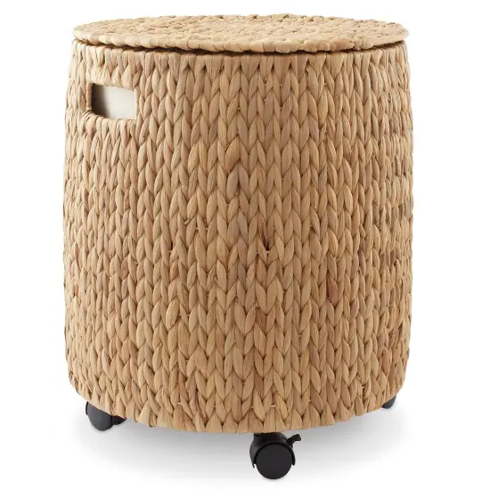 Rolling Storage Basket with Lid & Wheels, Wicker Hyacinth Hamper Storage Bin Natural {2}