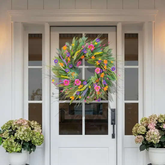 Spring Wreaths for Front Door 24 Inch Spring Wreath with Vibrant Flowers and Greenery {3}