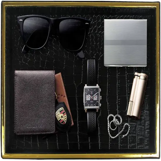 HofferRuffer Faux Leather Vanity Tray, Elegant Desktop Storage Organizer, Decorative Catchall Perfume Tray, Bathroom Valet Tray, Nightstand or Dresser Organizer (Black Croco) {1}