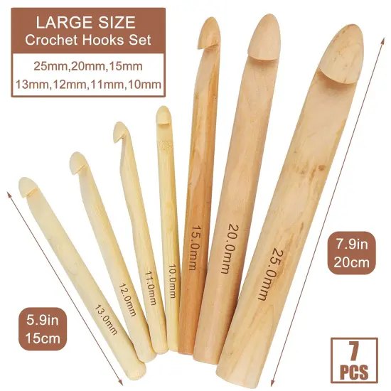Large Wooden Crochet Hooks Ergonomic Crochet Hook Set 10-25 mm, 7PCS Inline Crochet Hooks Bamboo Crochet Kit for Beginner, Giant Wood Crochet Needles for Crocheting Chunky Yarn, Rugs, Blankets {1}