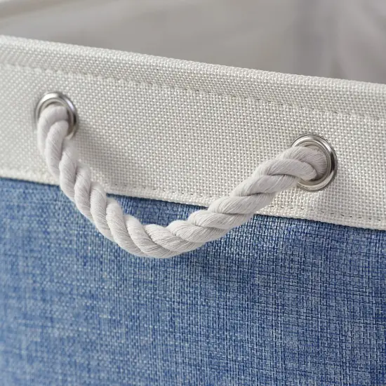 TcaFmac Storage Basket for Organizing - Large 4 Pack Fabric Storage Bins Baskets for Shelves with Ropes, Foldable Storage Cubes for Closet Cloth Toy (White & Blue16x12x8 inch) {2}