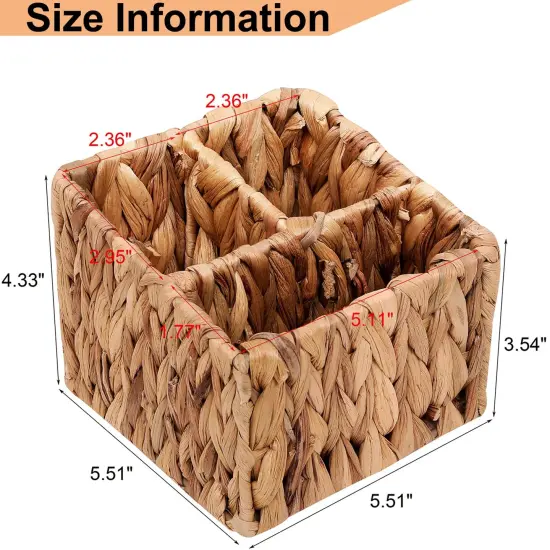 Remote Control Holder Wicker Desk Organizer Divided Storage Basket,Hand Woven Cosmetic Storage Box with 3 Compartments,Water Hyacinth Remote Control Basket for Desktop Organizing {1}