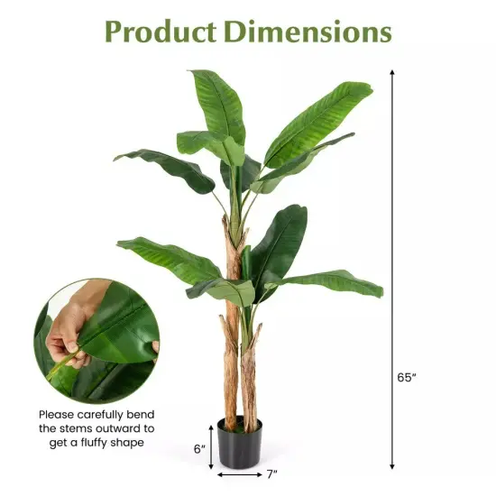 5.5 FT Artificial Banana Tree w/ 10 PEVA Leaves & 2 PE Stalks, Cement Pot {4}
