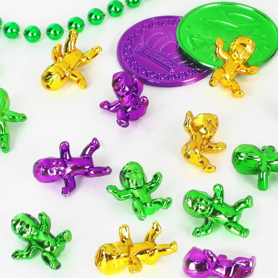 24 PCS King Cake Babies, 1 Inch Plastic Babies for Mardi Gras, Purple Green Gold Tiny Plastic Babies for Baby Shower Favors Ice Cube Game, Small Plastic Babies for Mardi Gras Party Decorations {4}