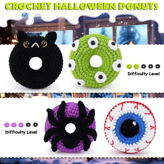 Crochet Kit for Beginners, 4 PCS Donut Family Crochet Kit with Step-by-Step Video Tutorials, Beginner Crochet Kit for Adults and Kids, Donut Family Crocheting Set {1}