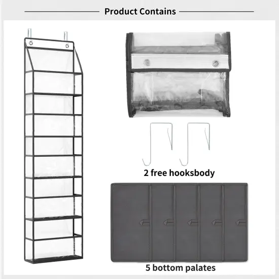 The Door Hanging Pantry Organizer 5-Shelf Room Organizer with Clear Plastic Pockets Behind The Door Storage Organizer Large Capacity Organizer for Closet Bedroom Bathroom (Grey) {1}