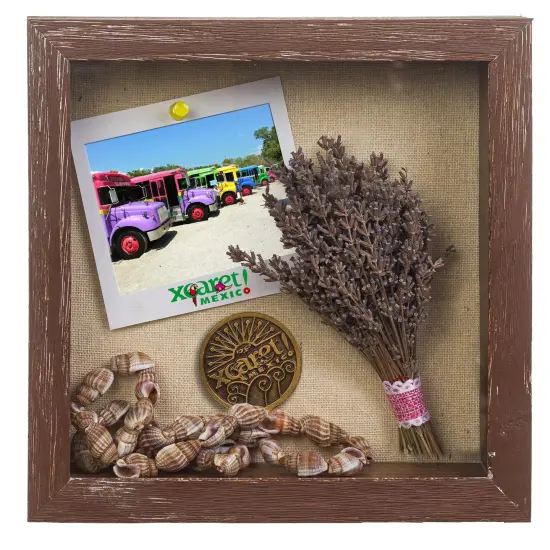 Shadow Box Picture Frame 8x8 Natural Wood Display Case with Linen Back for Memorabilia, Pins, Awards, Medals, Tickets and Photos - Weathered Brown {6}