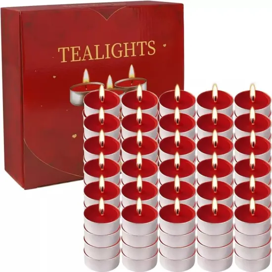 100 Pack Red Unscented Tealight Candles, Romantic Love Tea Lights {6}