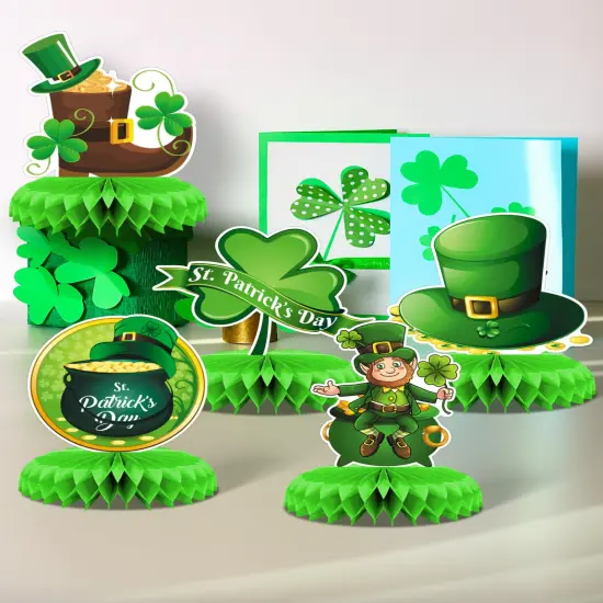 Adeyoo 9Pcs St Patricks Day Table Decorations, Green St. Patrick's Day Honeycomb Centerpieces 3D St Patricks Day Decorations for Table Irish Shamrock Centerpiece for St Patricks Day Party Supplies {5}