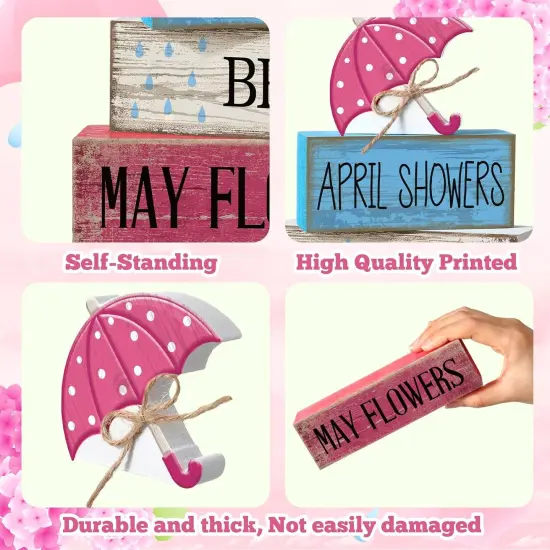 4 Pcs Spring Decorations for Home Wooden Umbrella Tiered Tray Decorations Spring Centerpieces for Tables Farmhouse Decorative Umbrella Faux Stack Block for Desk Fireplace Mantel Shelf {5}