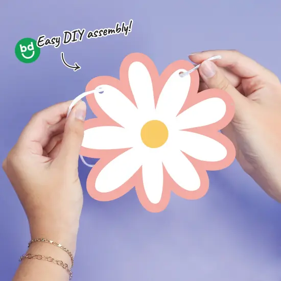 Big Dot of Happiness Pink Daisy Flowers Garland Banner, Boho Hanging Decorations, Groovy Floral Party Banner, 30 Feet of Cord, 15 Double-Sided Daisies {4}