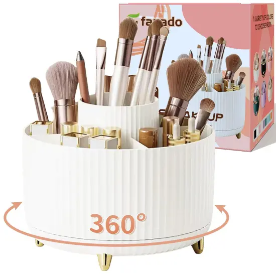 360&deg; Rotate Makeup Brush Holder Organizer, Makeup Organizers Countertop, Makeup organization and Skincare Storage for Vanity, Desktop, Bathroom (White) {2}