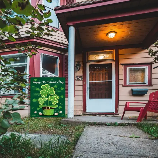 Happy St. Patrick's Day Garden Flag Shamrock Leprechaun Hat Decorative Irish Yard Flags Double Sided 12 x 18 Inch Saint Patrick's Day Lucky Day Outdoor Garden Lawn Farmhouse Decorations {5}
