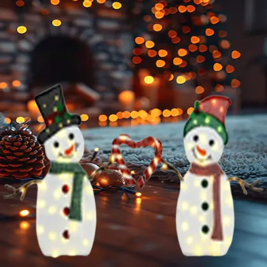 30" & 32"H Heart Snowmen Set Lighted Winter Yard & Home Decor {5}