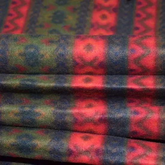 Red/Army Green/Multi Patterned Stripe Bonded Fleece Knit Fabric By the Yard {1}