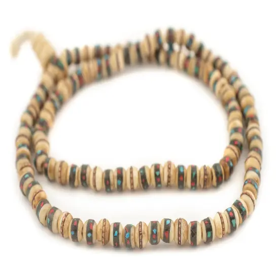 The Bead Chest Light Rustic Inlaid Yak Bone Mala Beads (6mm) {3}