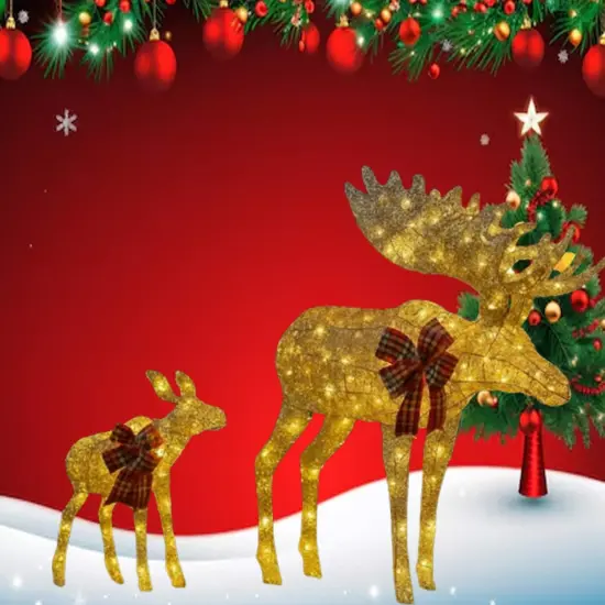 42 Inches and 22 Inches Champagne Thread Reindeer Pair for Wedding Decor {1}