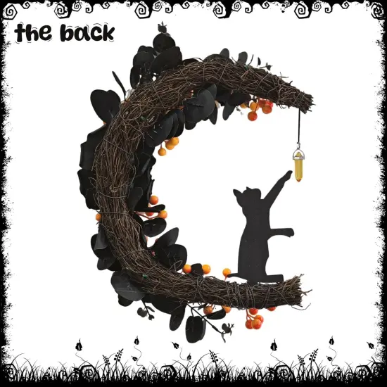 Black Cat Moon Door Decor with Lights - Halloween Wreath {4}