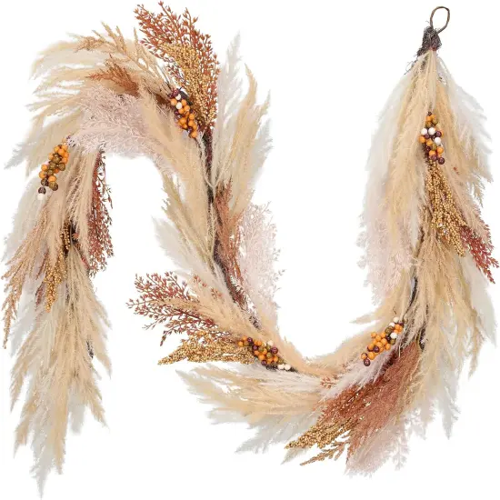 Fall Garland with Lights, 6ft Artificial Faux Pampass Grass {1}