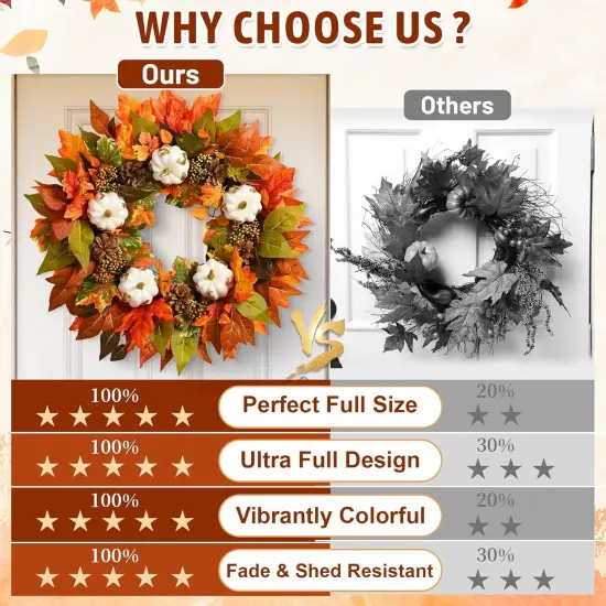 20 Inch Fall Wreaths for Front Door with White Gilded Pumpkins {2}