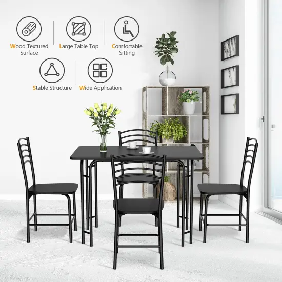 5 Pcs Modern Dining Table Set 4 Chairs Steel Frame Home Kitchen Furniture Black {5}