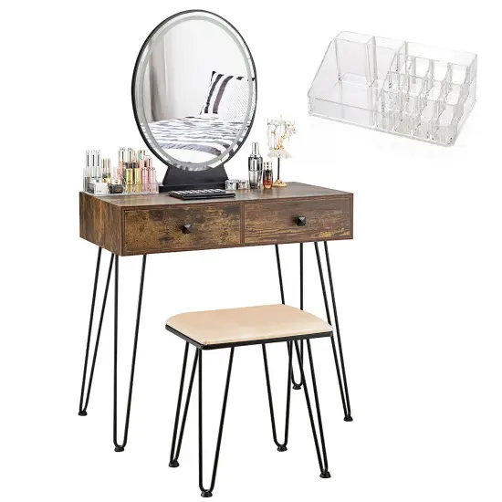 Costway Vanity Makeup Dressing Table W/ 3 Lighting Modes Mirror Touch Switch Rustic\Coffee {2}