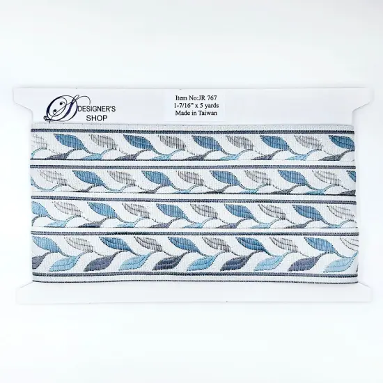 Designer&rsquo;s Shop JL 767 Blue & Gray Leaf Woven Jacquard Trim &ndash; 1-7/16&rdquo; x 5 Yards {4}