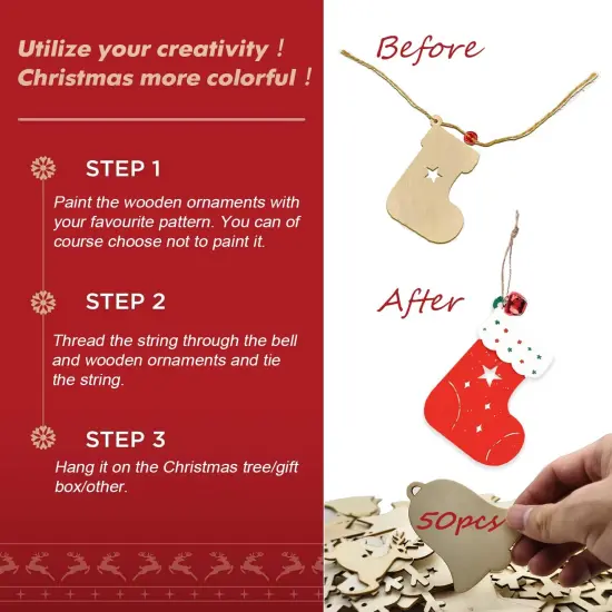 50pcs Christmas Wooden Ornaments for Crafts {2}